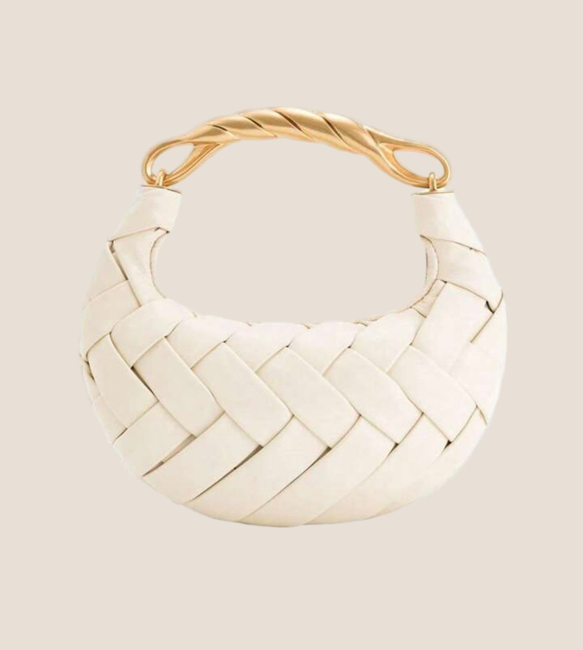 Ivory Woven Top Handle Bag