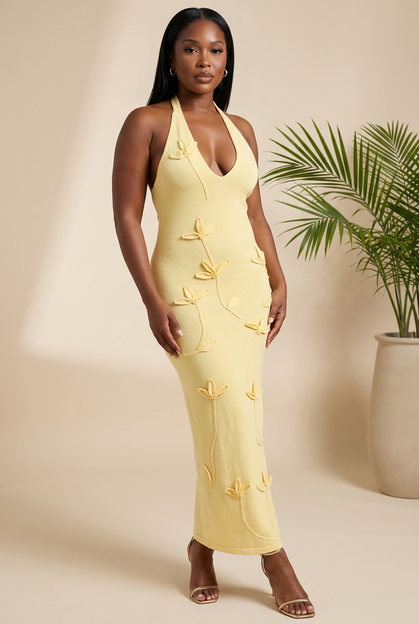 Buttercup Bloom Knit Halter Dress