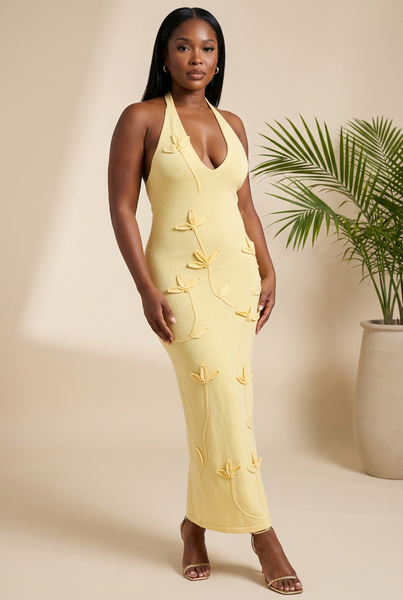 Buttercup Bloom Knit Halter Dress