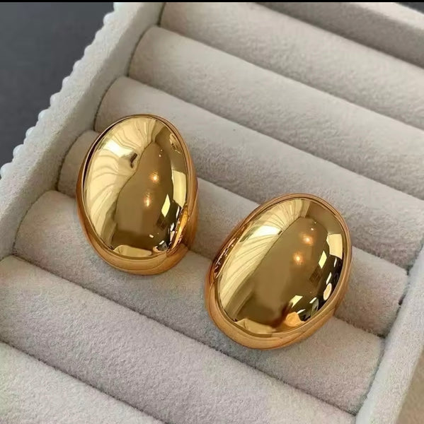 Gold Oval Pop Statement Studs