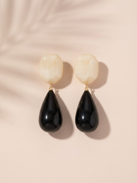 Cream Black Drop Statement Earrings