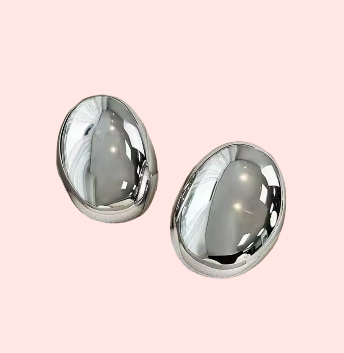 Silver Oval Pop Statement Studs