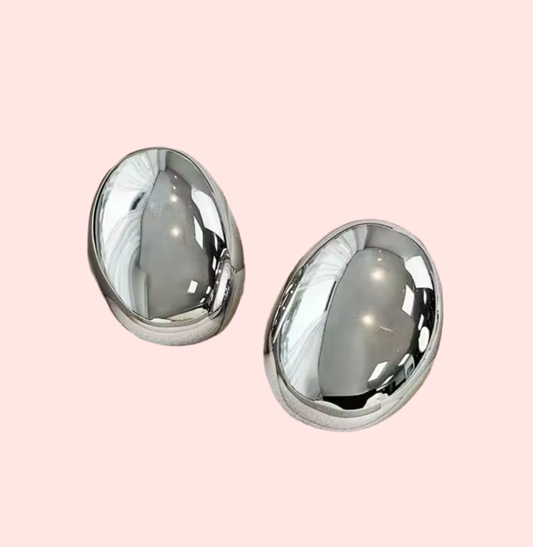 Silver Oval Pop Statement Studs