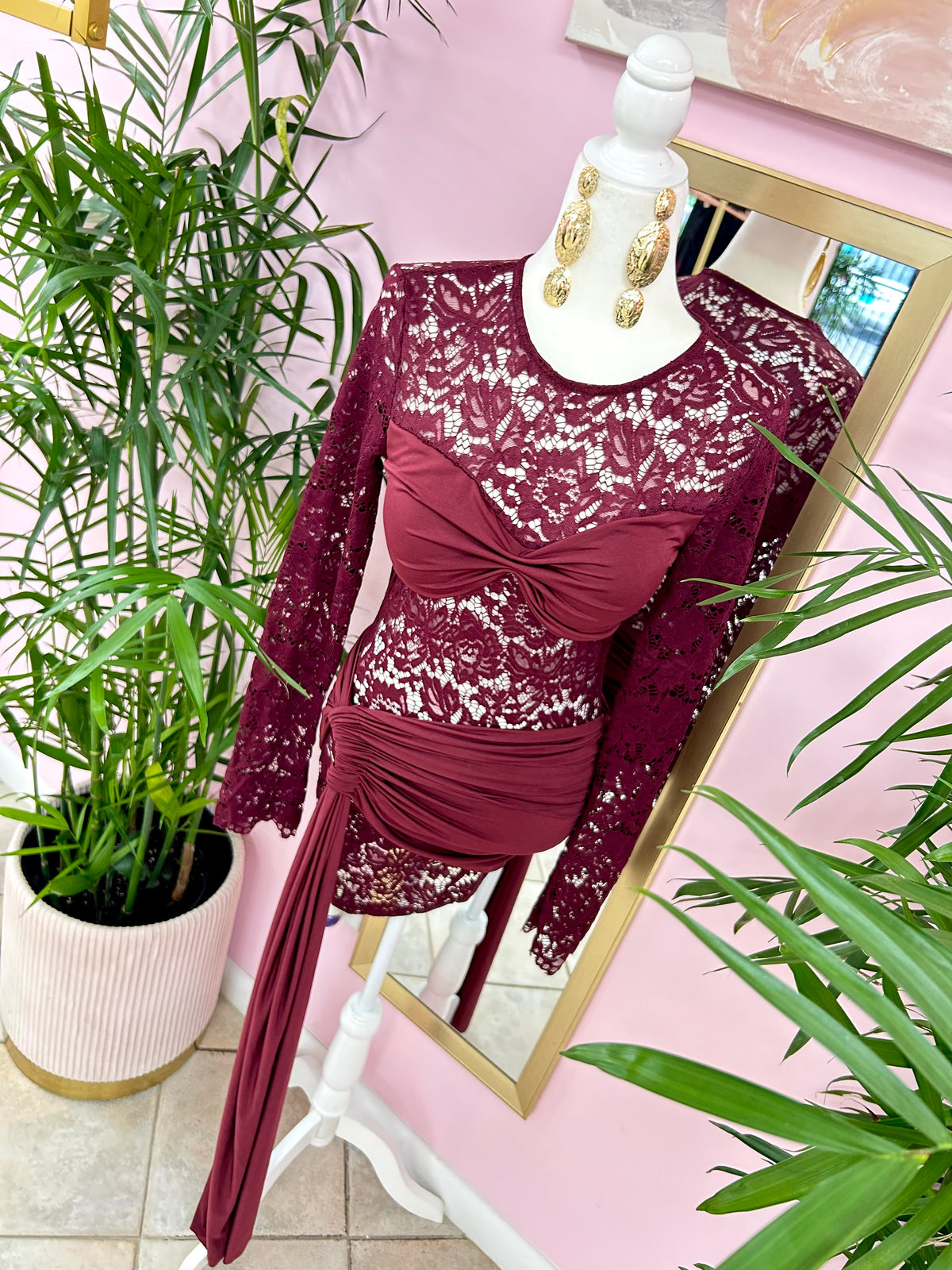 Enchanted Bordeaux Lace Dress