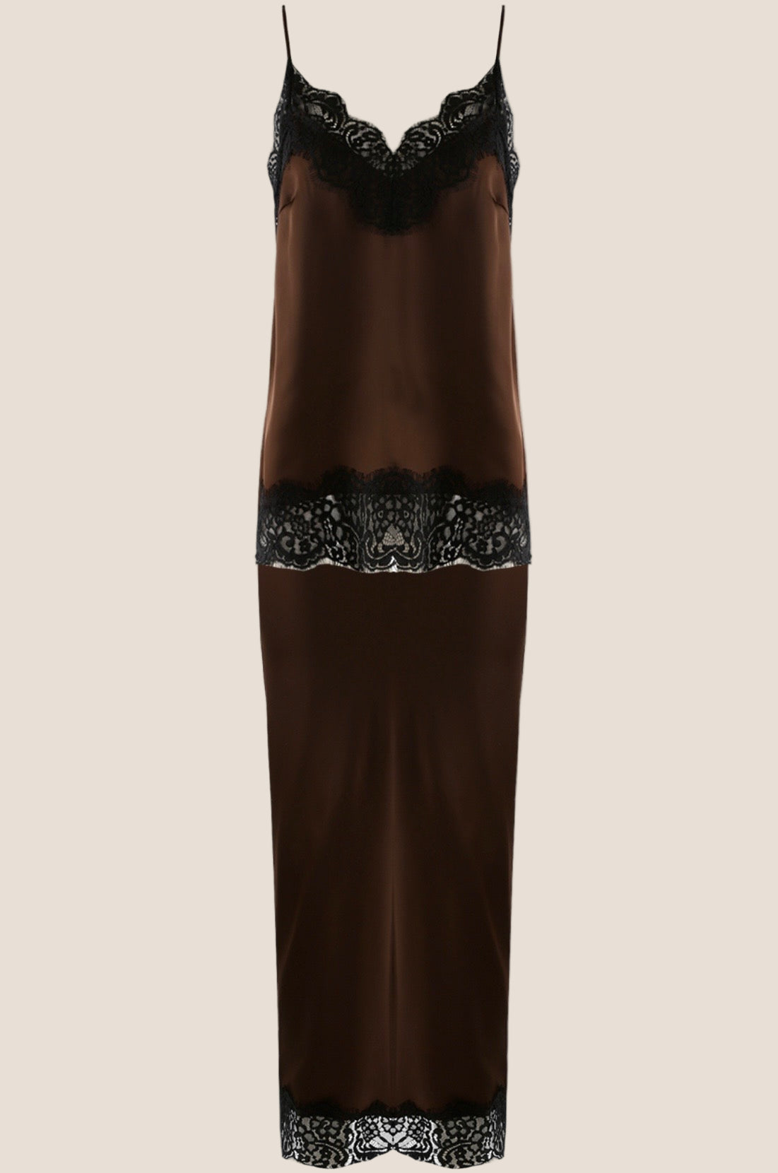 Mocha Noir Lace Satin Co Ord
