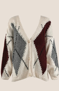 Cream Argyle Crush Cardigan