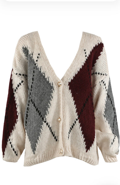 Cream Argyle Crush Cardigan