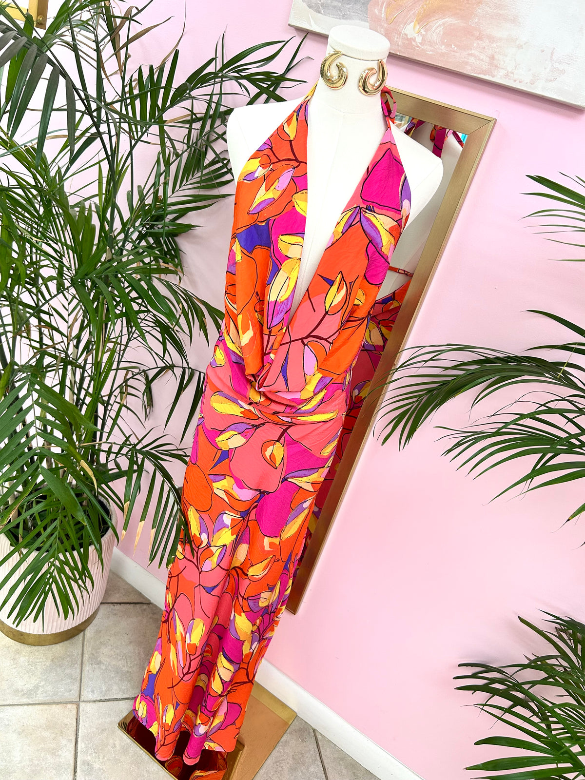 Tropic Rise Drape Halter Dress