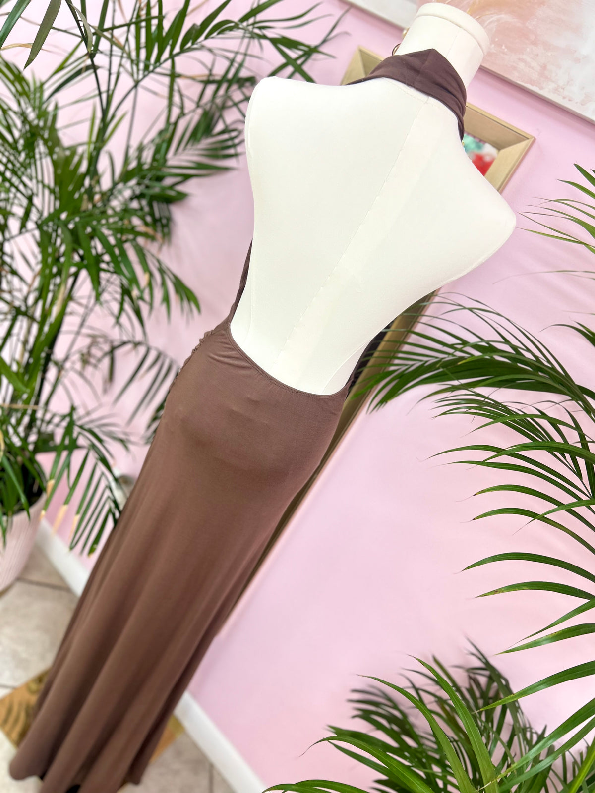 Tiramisu Drape Halter Maxi Dress