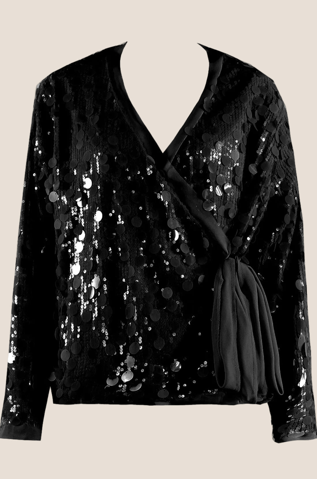 Noir Shimmer Splendor Wrap Blouse