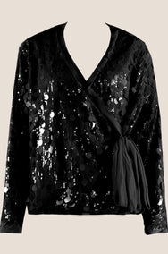 Noir Shimmer Splendor Wrap Blouse
