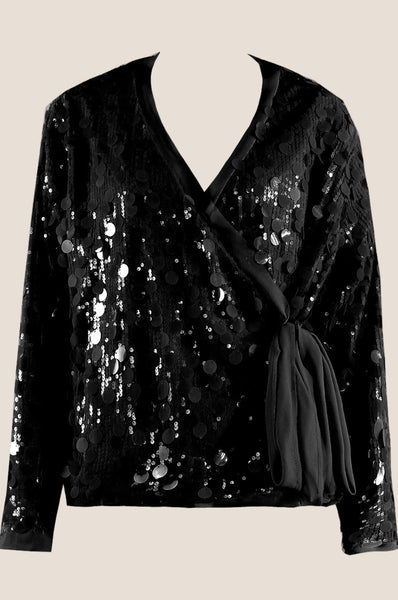 Noir Shimmer Splendor Wrap Blouse
