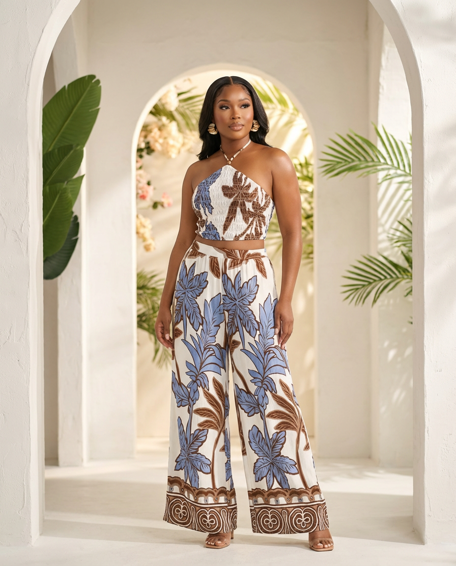 Azure Palm Muse Halter Co Ord