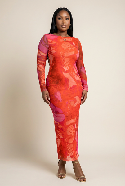 Crimson Confessions Printed Maxi Dress