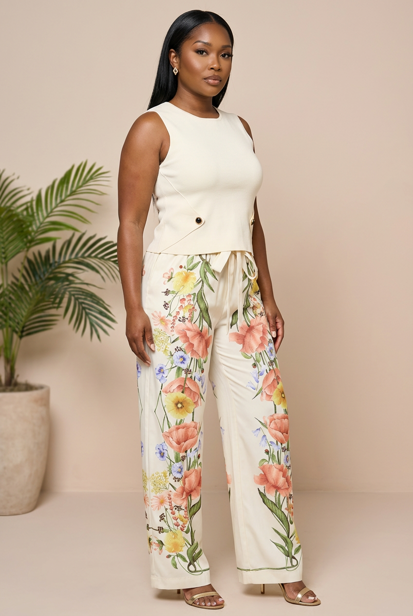 Gardenia Bloom Belted Trousers