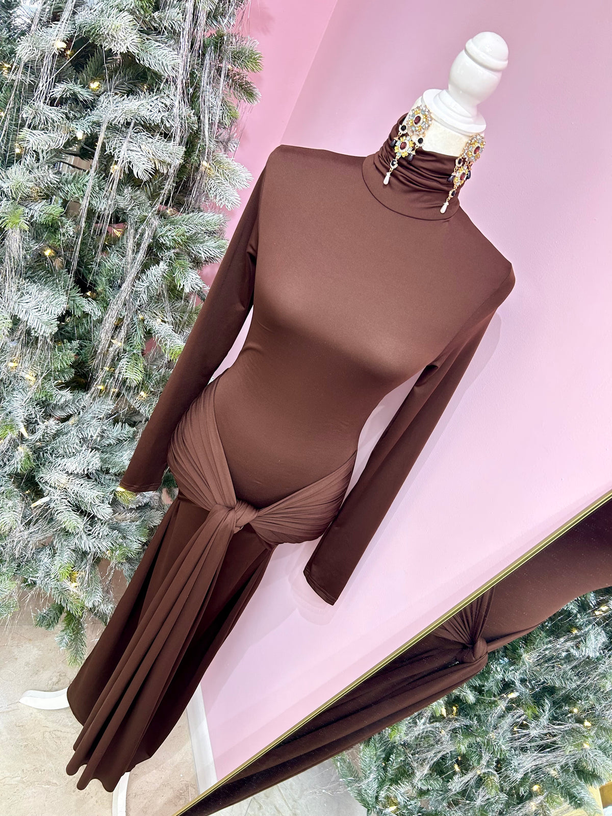 Mocha Moments Drape Maxi Dress