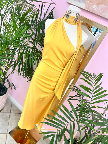 Amber Dusk Ruched Satin Midi Dress