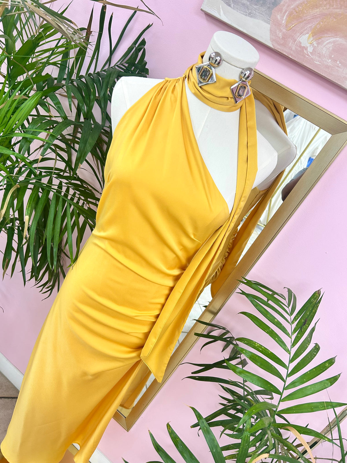 Amber Dusk Ruched Satin Midi Dress