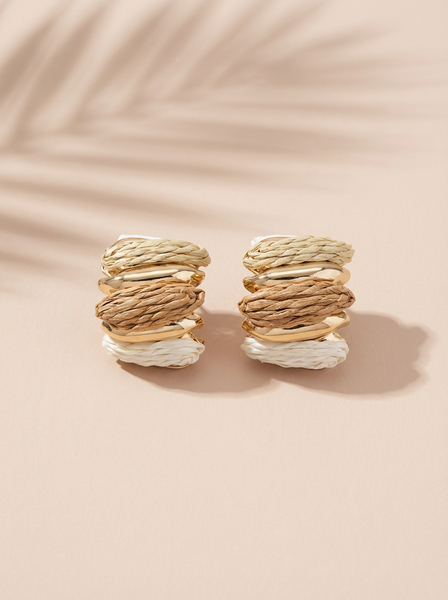 Natural Trio Straw Mini Hoops