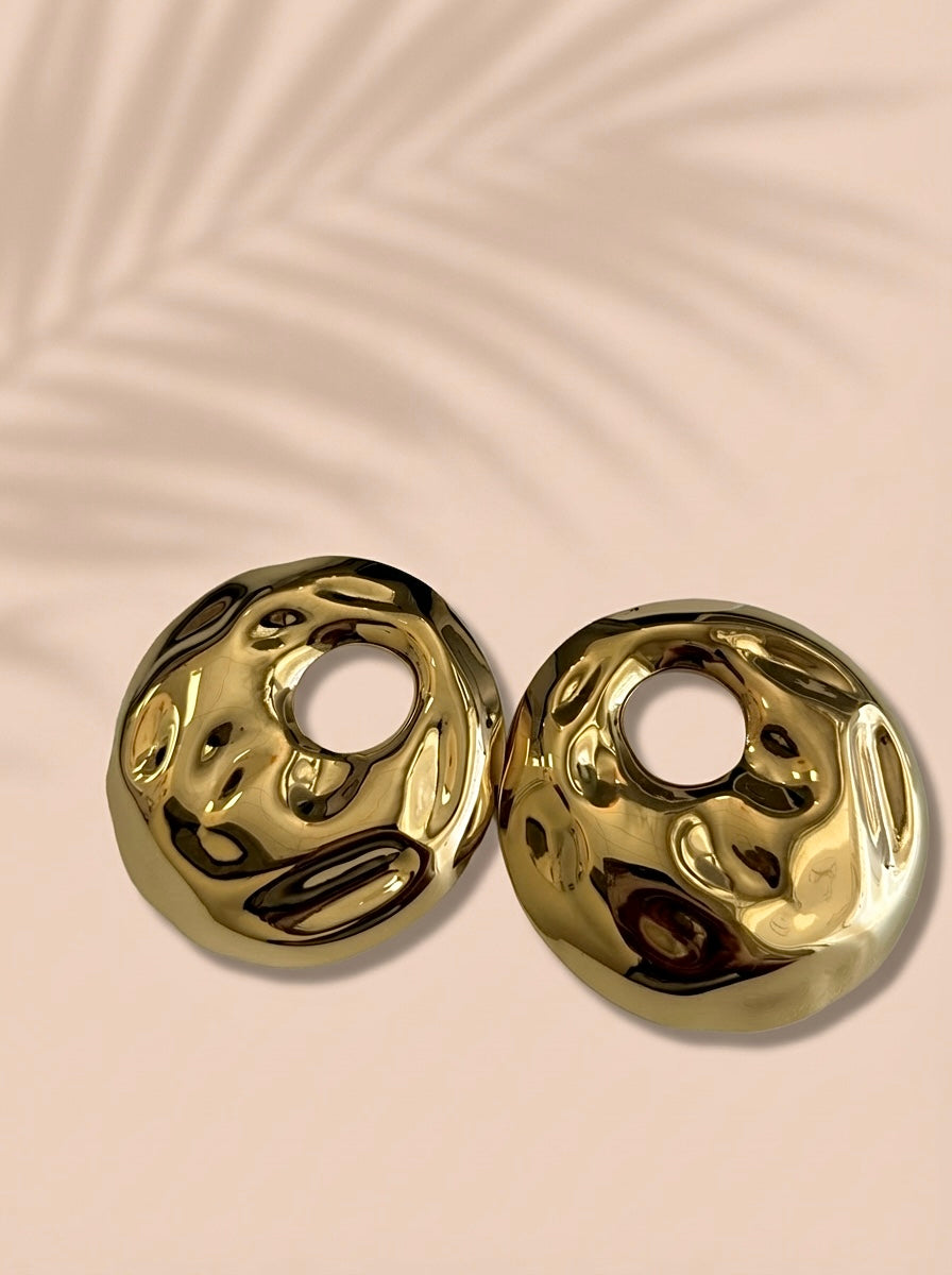 Gold Hammered Statement Earrings
