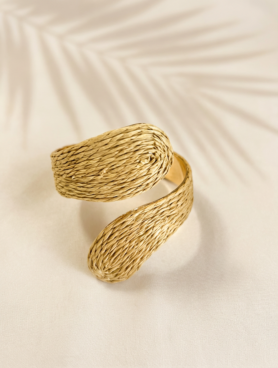 Brown Raffia Twist Statement Bracelet