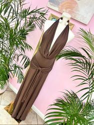 Tiramisu Drape Halter Maxi Dress