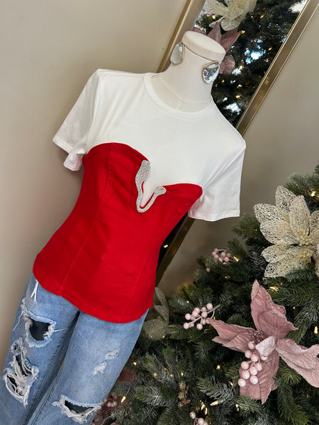 Black/Red Crystal Cupid Corset Top