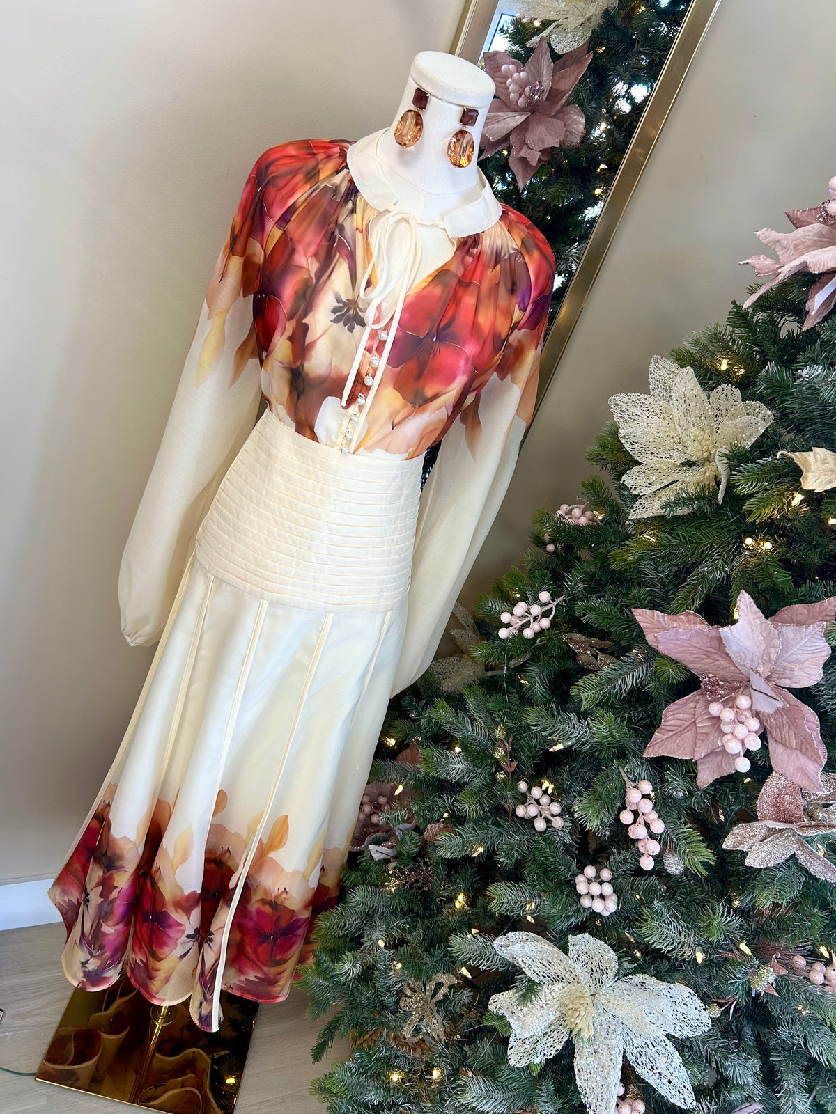 Cream Crimson Bloom Maxi Co Ord