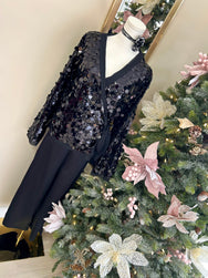 Noir Shimmer Splendor Wrap Blouse