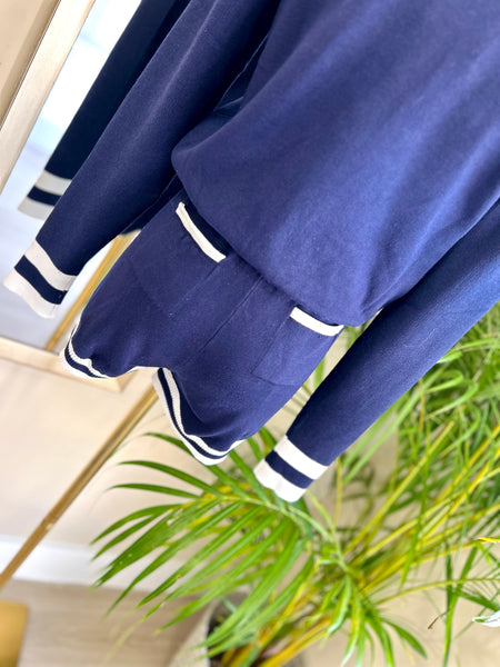 Navy Court Trim Knit Romper