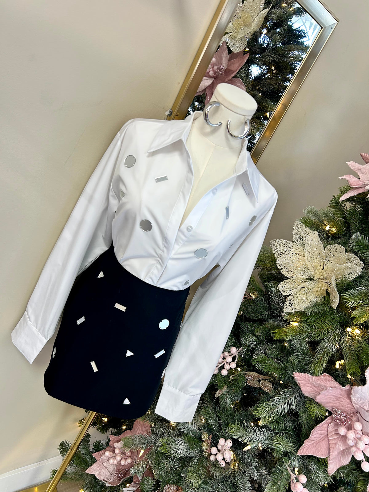 White Diamante Button Down Shirt