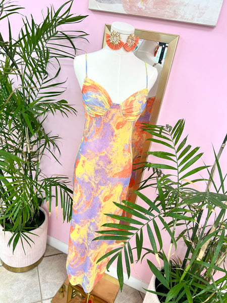 Island Swirl Sweetheart Midi Dress