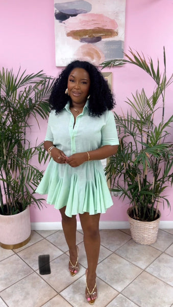 Minty Breeze Swing Linen Dress