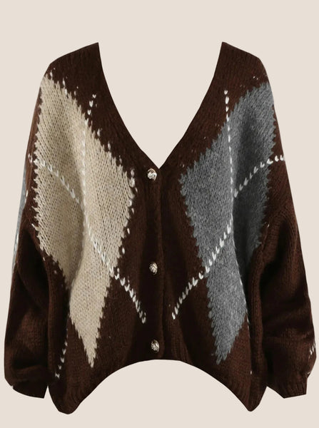 Brown Argyle Crush Cardigan