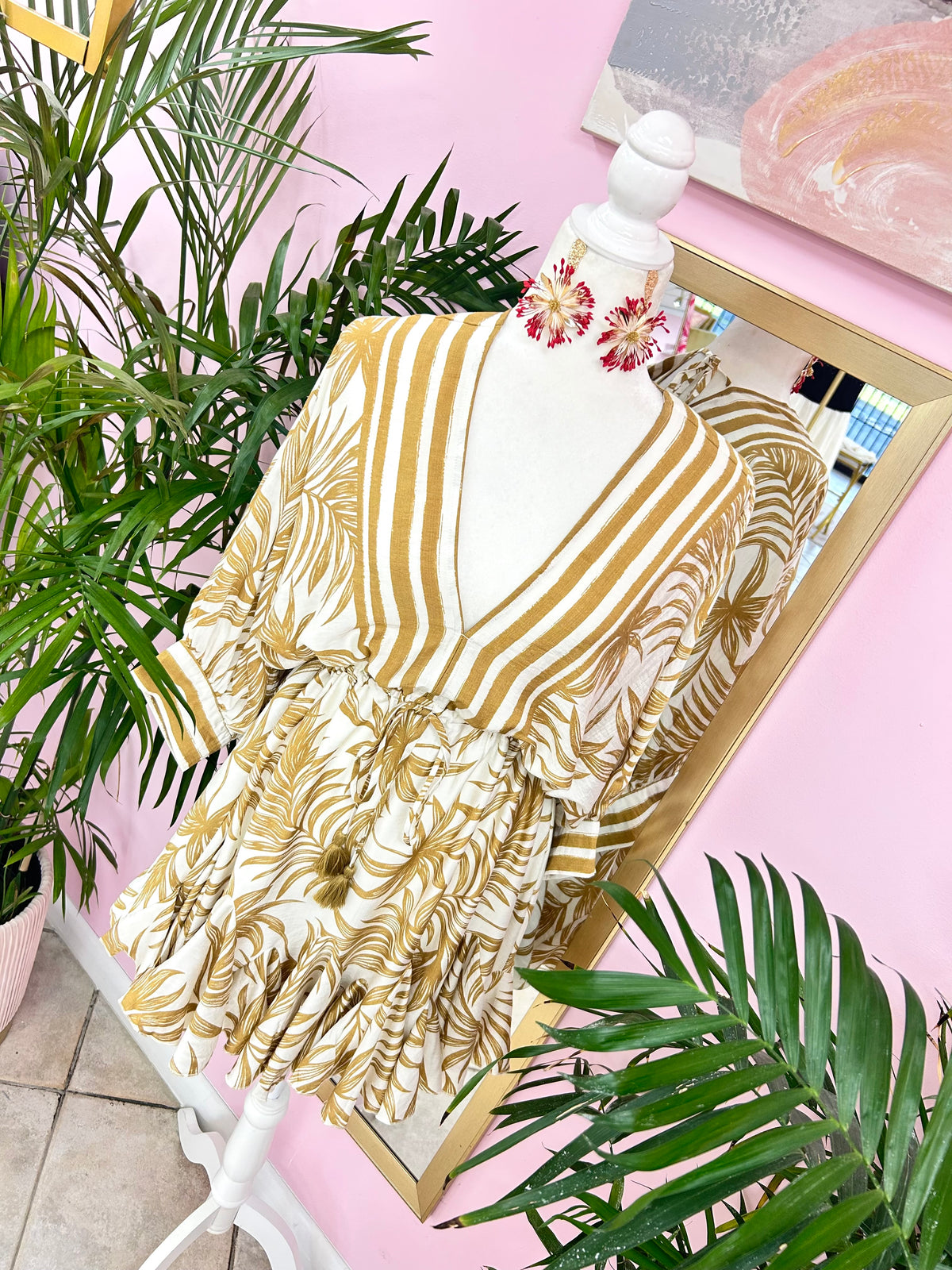 Golden Oasis Mini Flutter Dress