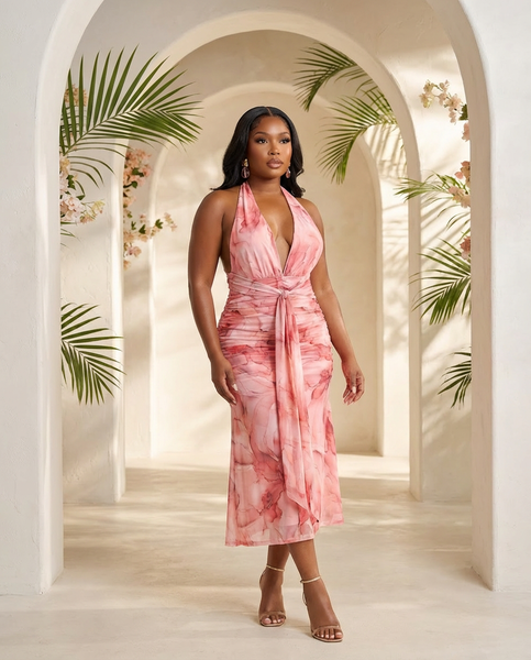 Rośe Allure Plunge Midi Dress