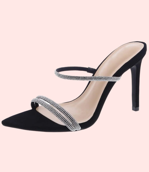 Black Glitzy Glam Strap Mule Heels