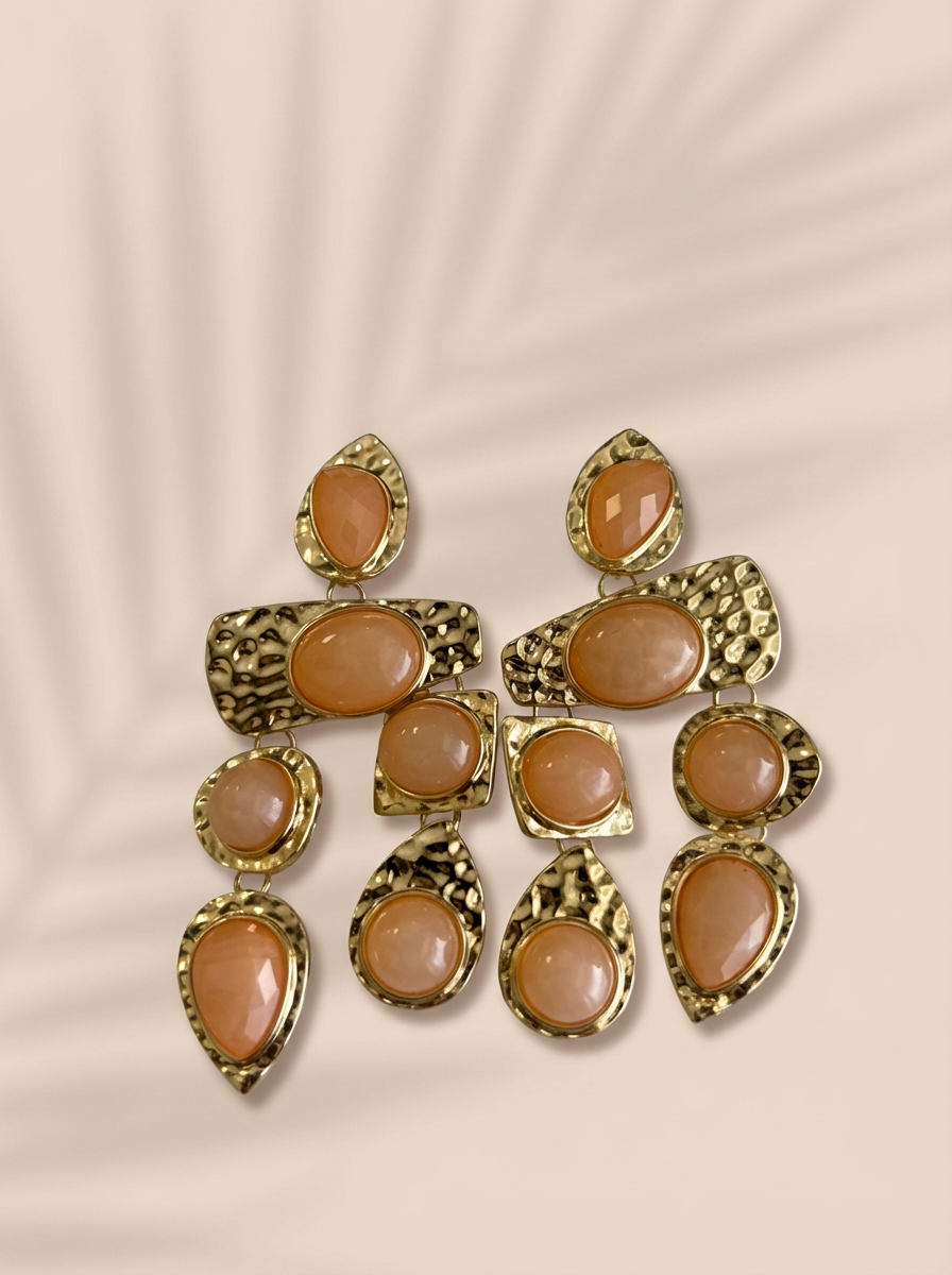 Coral Beaded Statement Earrings