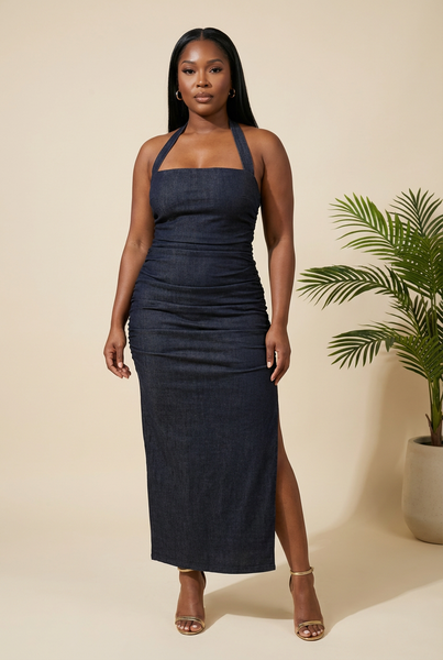 Denim Dares Halter Maxi Dress
