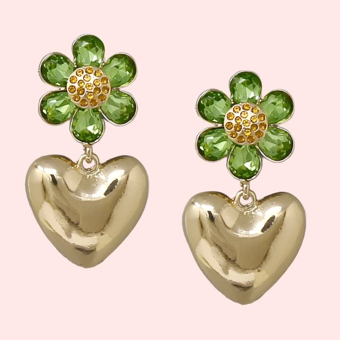 Green Heart Pretty Drop Earrings