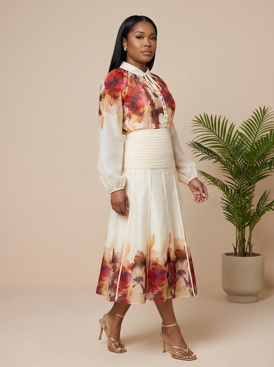 Cream Crimson Bloom Maxi Co Ord