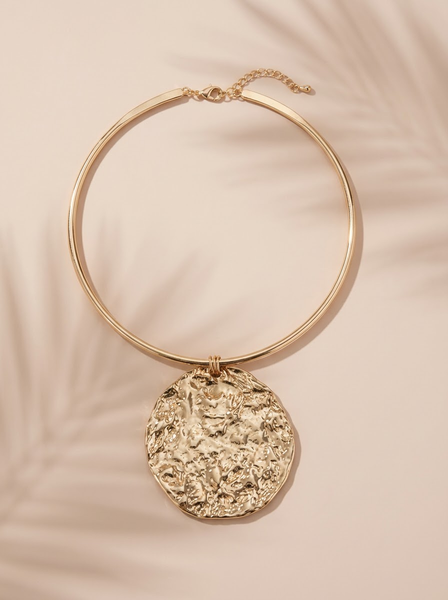 Gold Hammered Charm Necklace