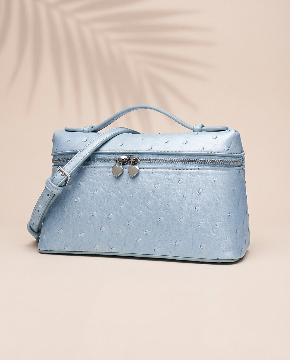 Powder Blue Grain Top Handle Clutch