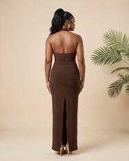 Mocha Magnet Maxi Halter Dress