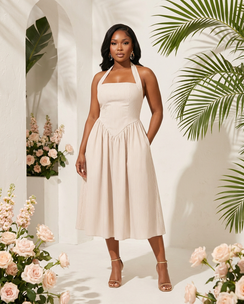 Vineyard Reserve Stripe Halter Midi Dress