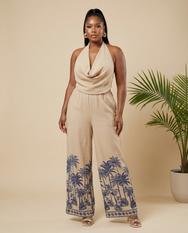 Palm Isle Cowl Halter Jumpsuit