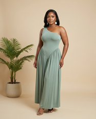 Seafoam Serenade One Shoulder Maxi Dress