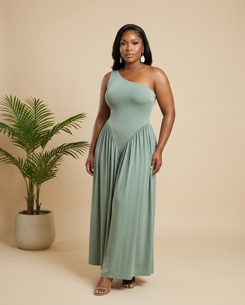 Seafoam Serenade One Shoulder Maxi Dress