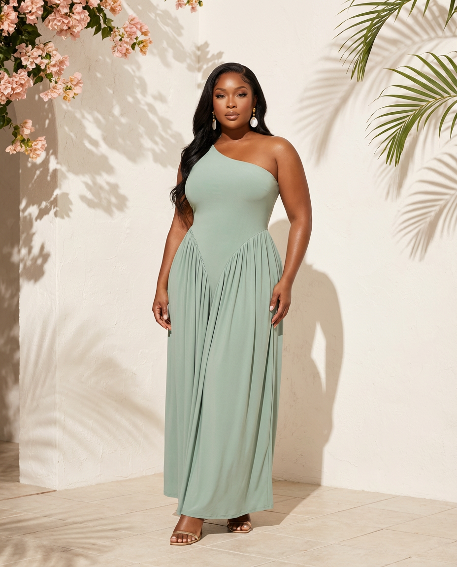 Seafoam Serenade One Shoulder Maxi Dress