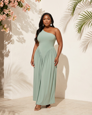 Seafoam Serenade One Shoulder Maxi Dress